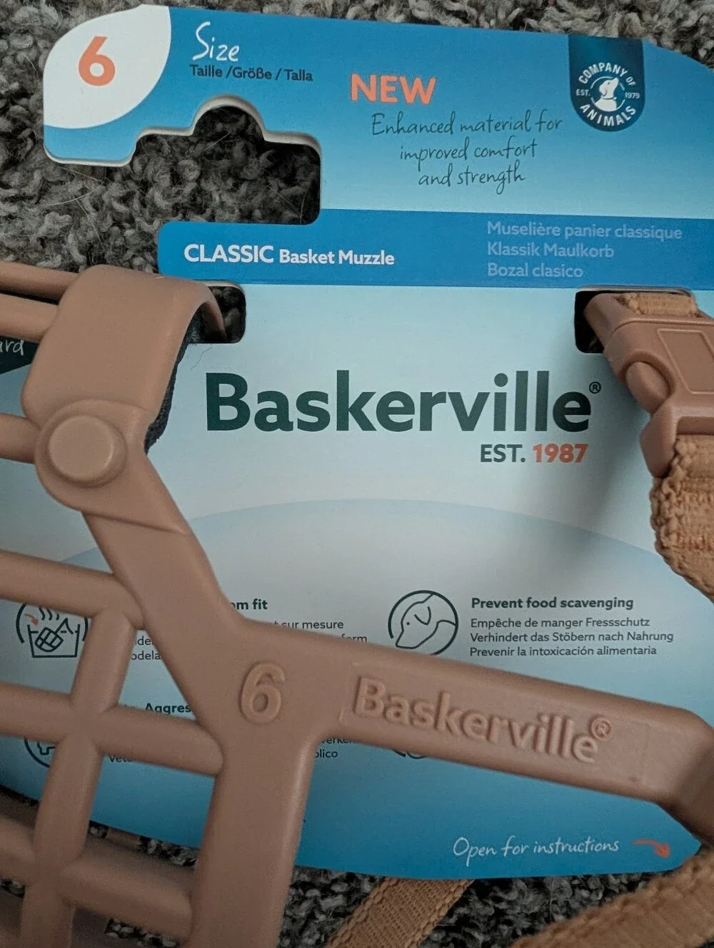 Baskerville Brand - Tan Classic Soft TPR Basket Muzzle for Dogs - Size 6